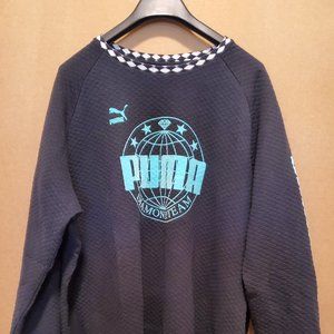PRE OWNED MENS PUMA DIAMOND BLACK TURQUOISE SWEATSHIRT-XXL